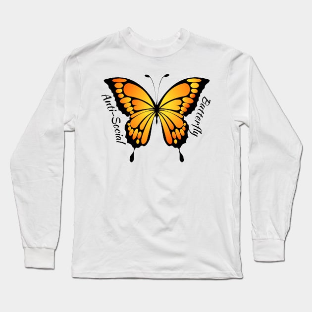 Orange Anti Social Butterfly Long Sleeve T-Shirt by Orchyd